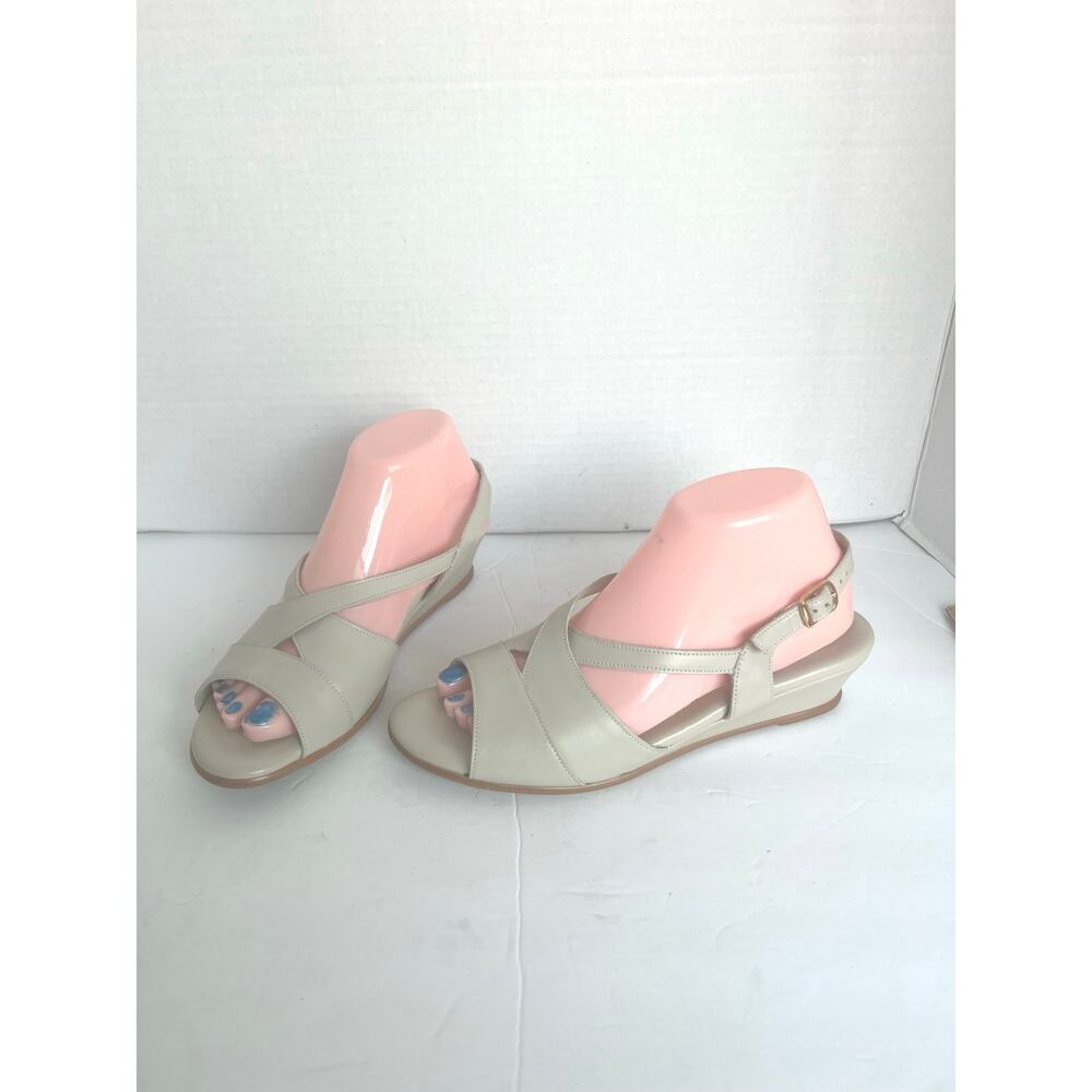 SAS Criss Cross Strappy Bone Leather Slingback Wedge‎ Heel Sandals Sz 8.5S Slim